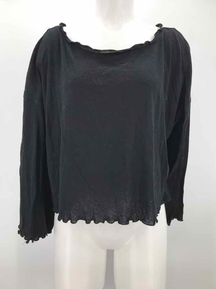 Free People Black Size Medium Cropped Long Sleeve Blouse