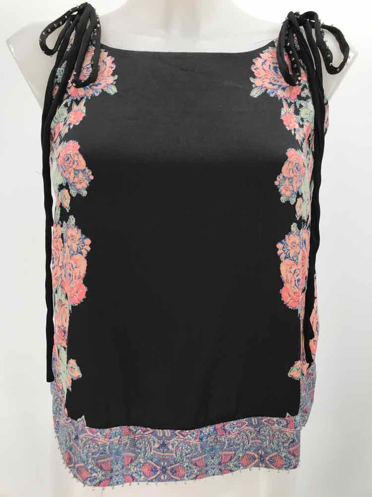 Free People Black Size Small P Polyester Printed Tank Top