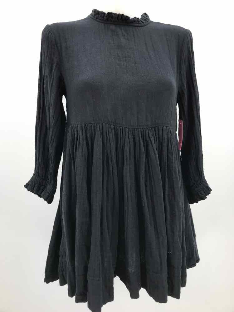 Free People Black Size XS Cotton Scoop Back Short Long Sleeve Dress