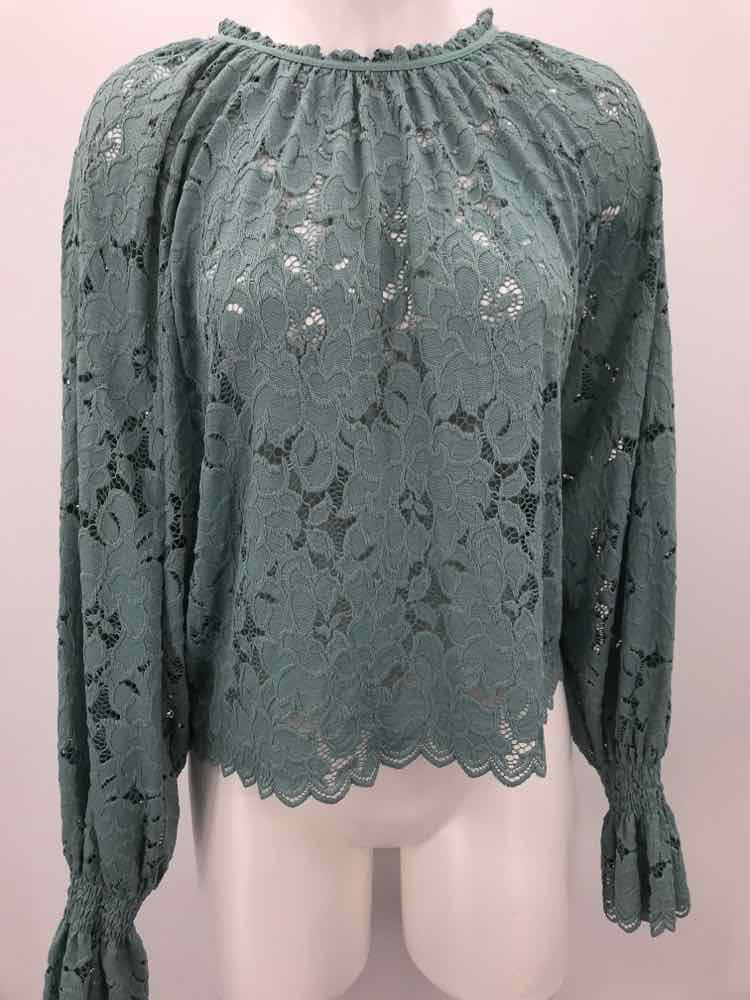 Free People Blue Size Small Floral Eyelet Long Sleeve Blouse