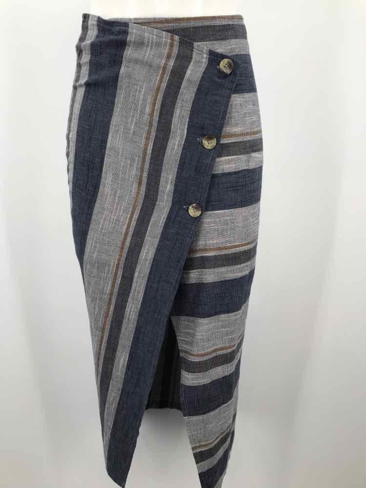 Free People Grey Size 0 Cotton Stripe Wrap Maxi Skirt