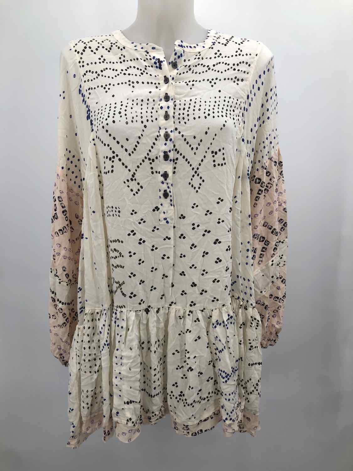 Free People Ivory Size Medium Viscose Printed Short Tunic Dress