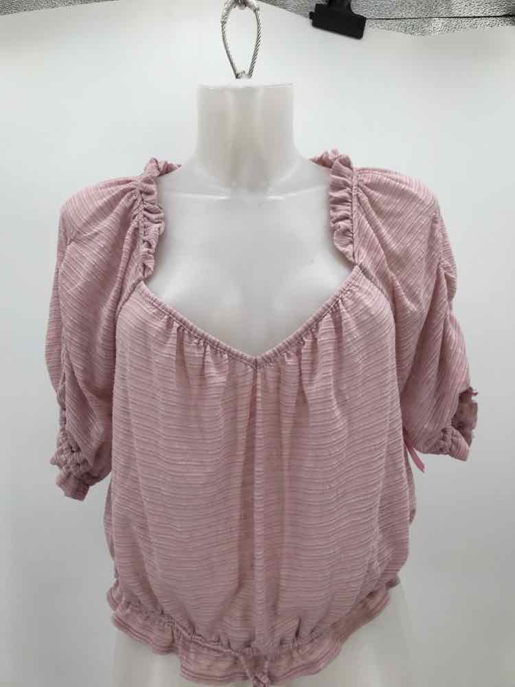 Free People Pink Size Medium Rouche Long Sleeve Blouse