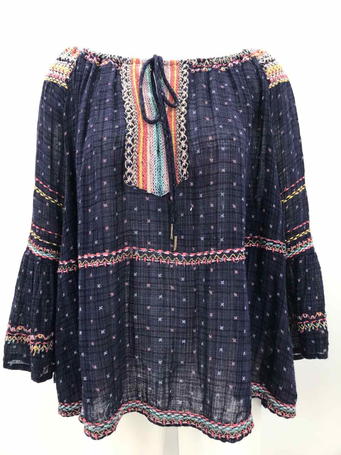 Free People Purple Size Small Embroidered Long Sleeve Open Shoulder Blouse