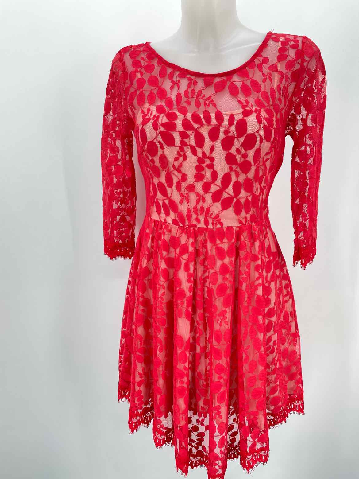 Free People Red Size 4 Long Sleeve Knee Length Lace Dress