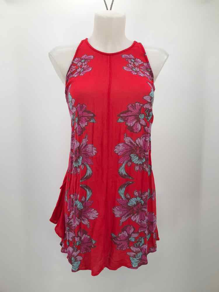 Free People Red Size XS Floral Shift Short Sleeveless Dress