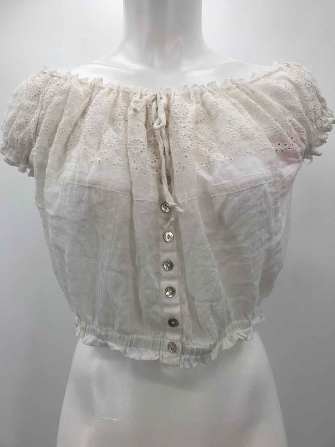 Free People White Size Medium Eyelet Button Down Blouse