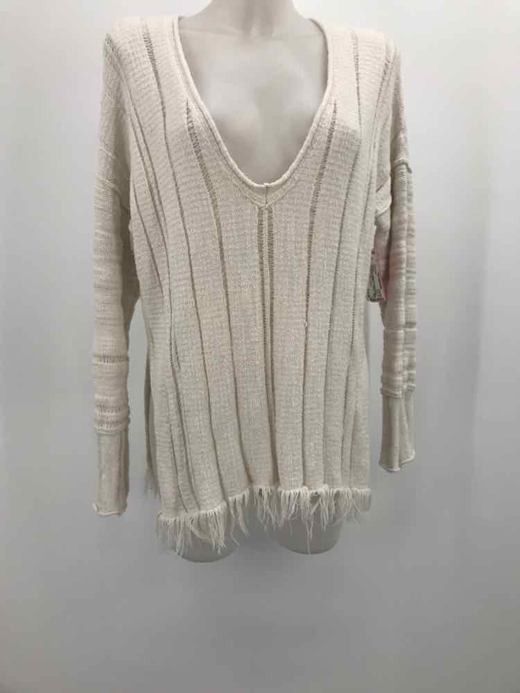 Free People White Size Medium Open Knit Sweater