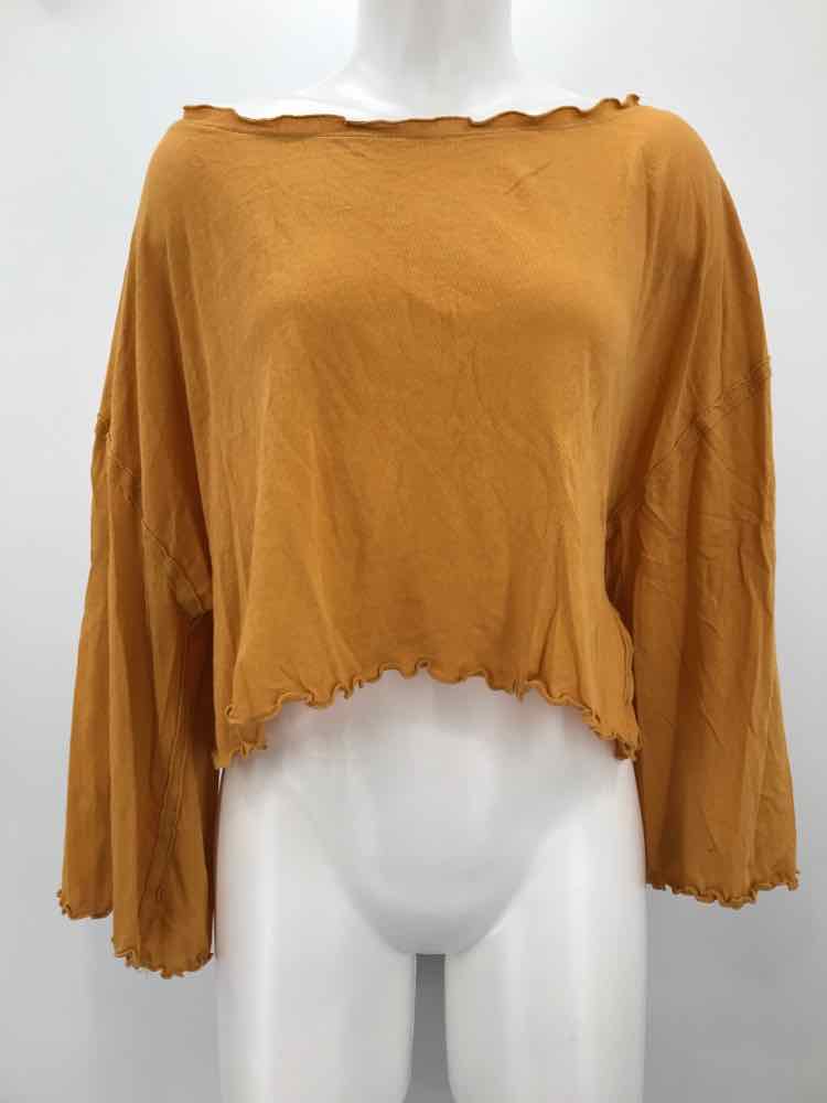 Free People Yellow Size Medium Cropped Long Sleeve Blouse