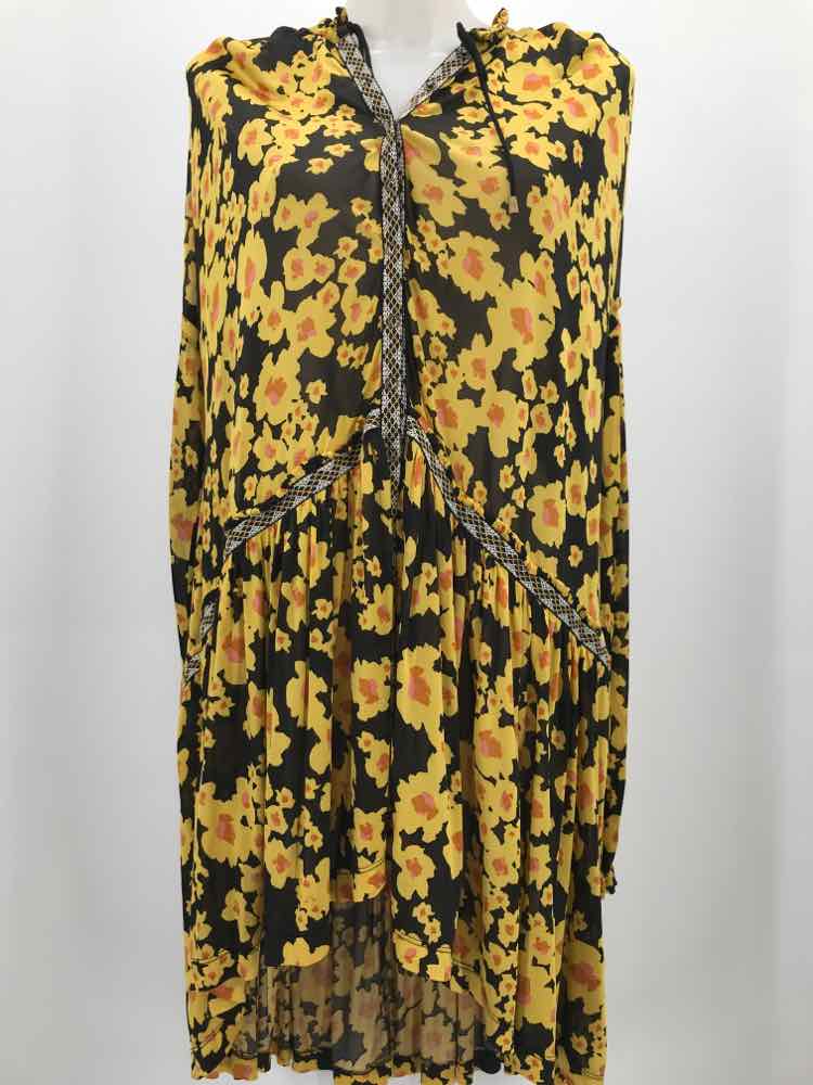 Free People Yellow Size Small Floral Hi-Low Long Sleeve Dress