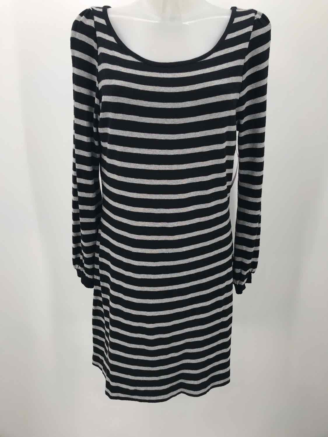 French Connection Black Size 10 Stripe Knee Length Sweater Dress