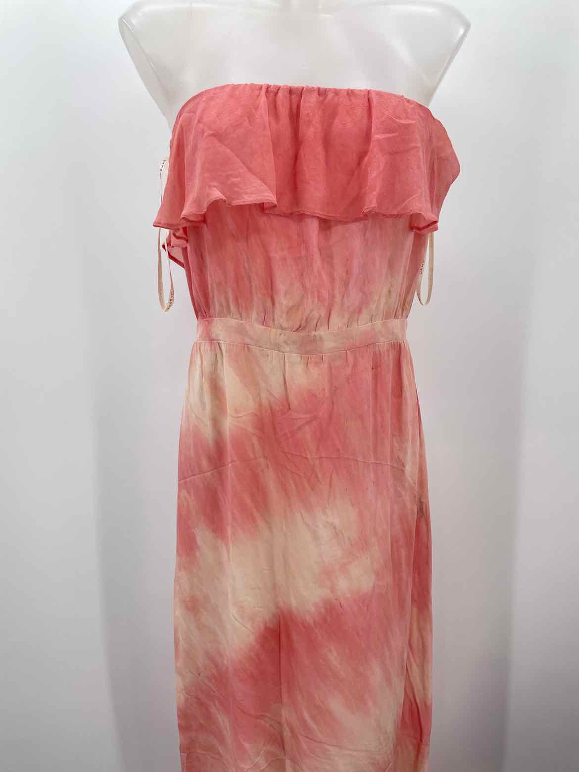 Gypsy 05 Pink Size Large Printed Ruffle Long Silk Strapless Dress