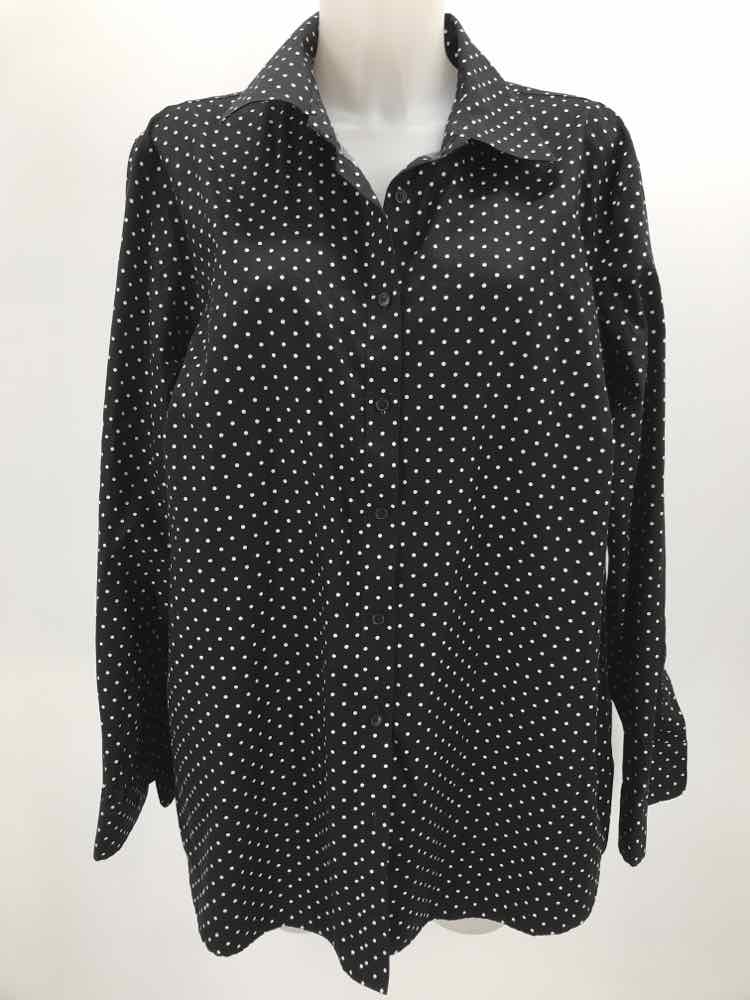 Jones NY Black Size 2X Polka Dot Button Down