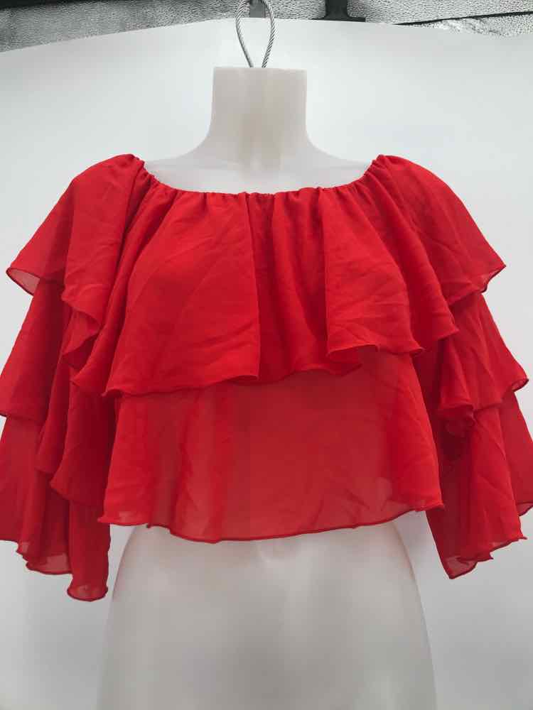 Show Me Your Mumu Red Size Medium Polyester Ruffle Cropped Long Sleeve Blouse