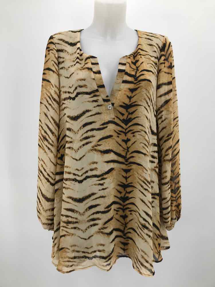 Show Me Your Mumu Tan Size Large Polyester Animal Print Long Sleeve Blouse