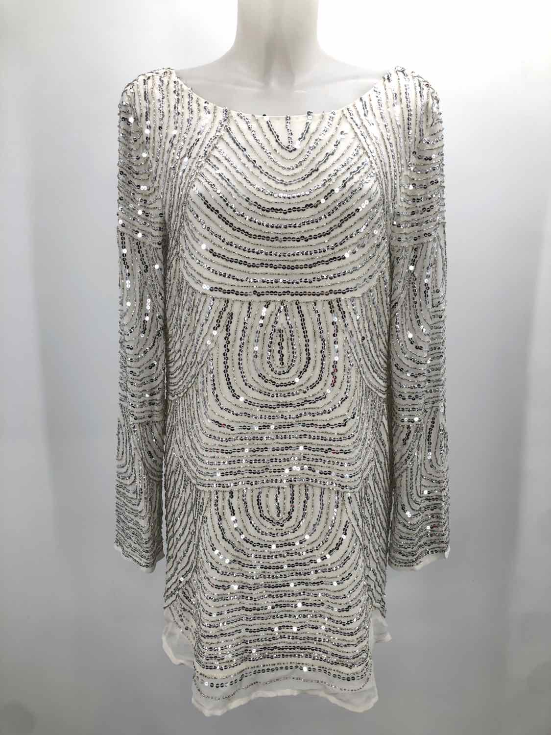 Show Me Your Mumu White Size Medium Beaded Open Back Long Sleeve Dress