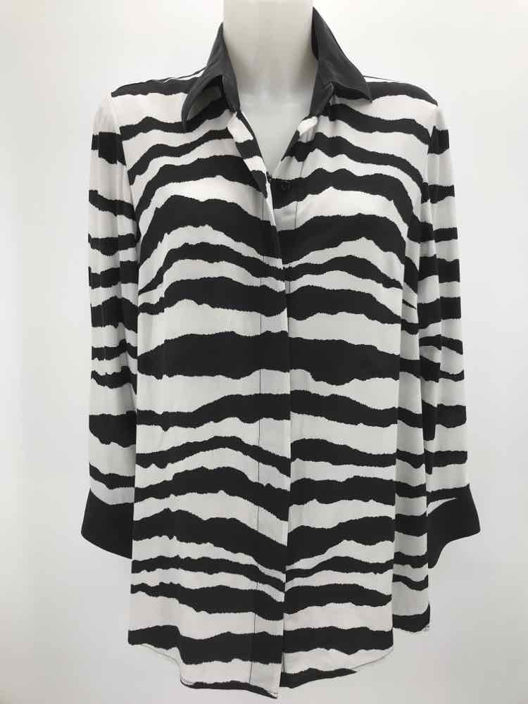 Zang Toi Black Size XL Silk Zebra Print Button Down