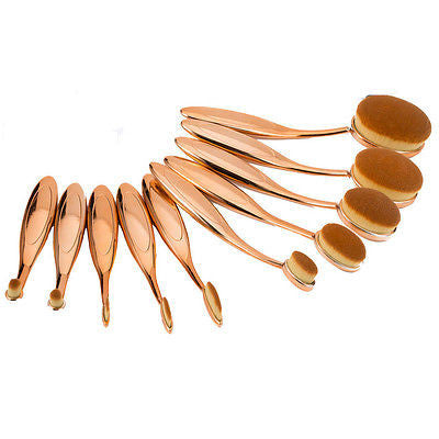 10pcs Golden Iconic Beauty Oval Toothbrush Shape Makeup Brushes Set