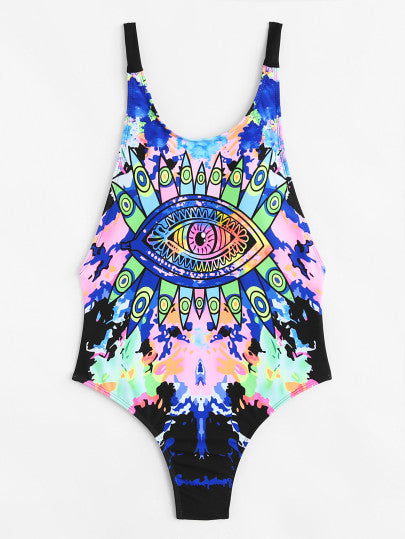 3d Eye tie dye monokini one piece bikini