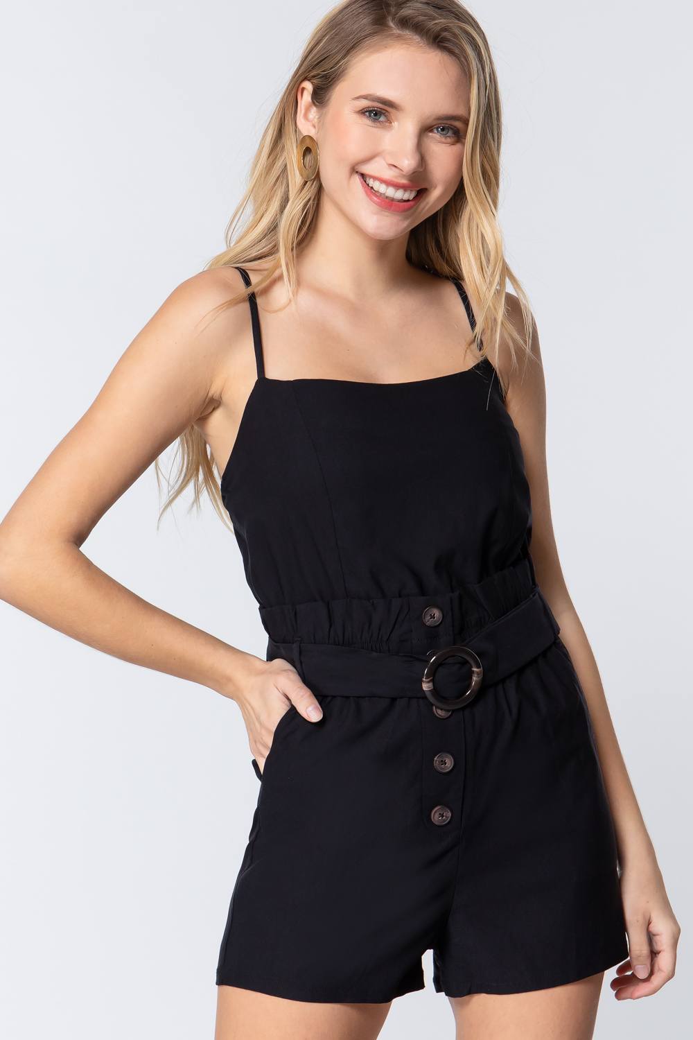 Cami Strp Belted Romper