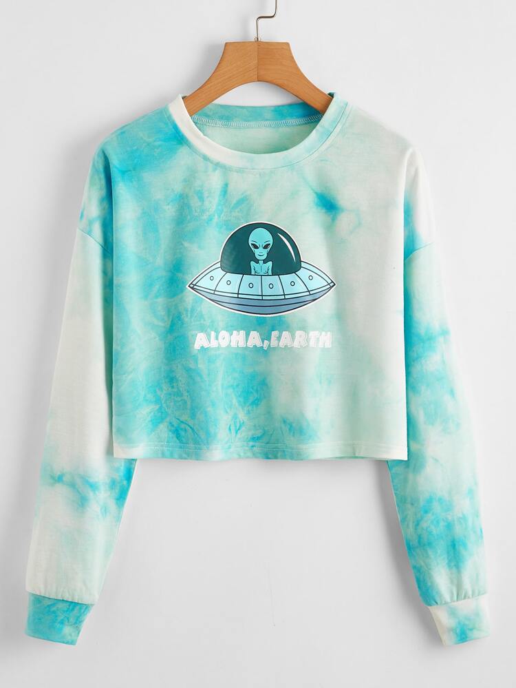 Alien tie dye long sleeve sweatshirt top