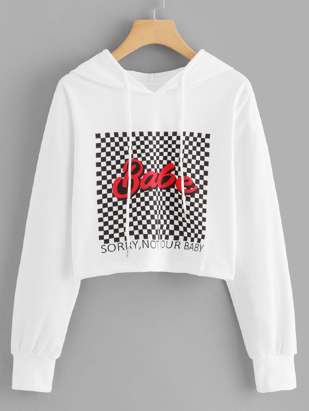 Babe checkered pullover hoodie sweatshirt