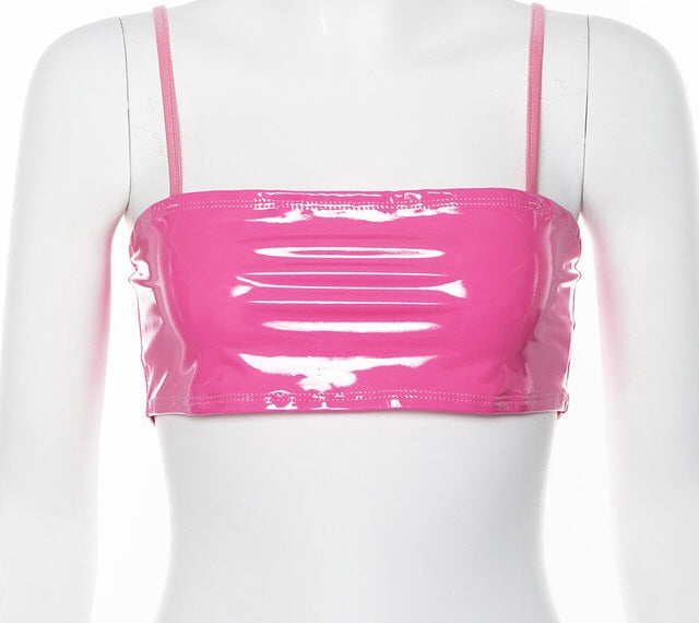 Barbie doll Pink latex leather wet look crop top