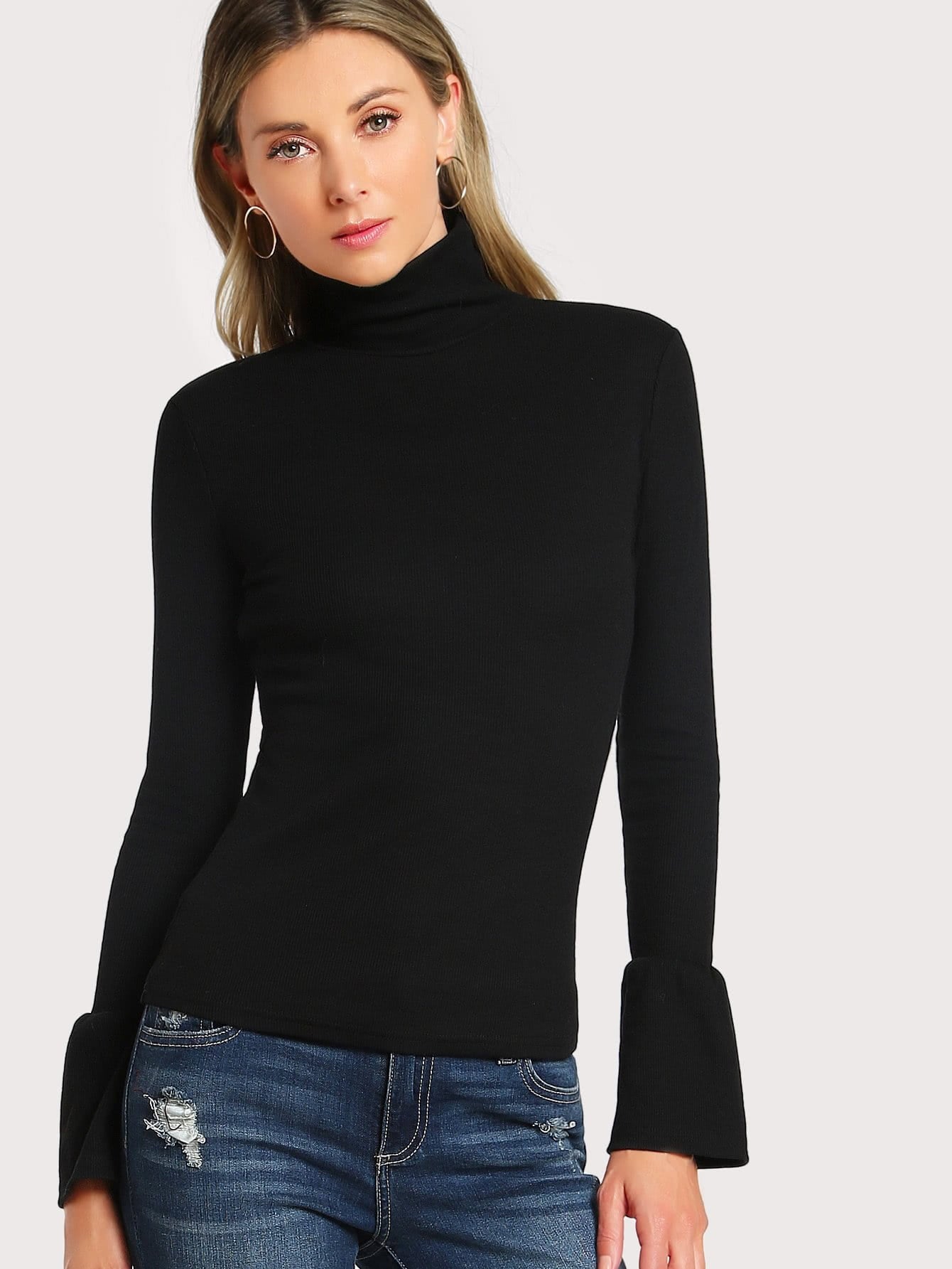 Bell sleeve turtle neck top