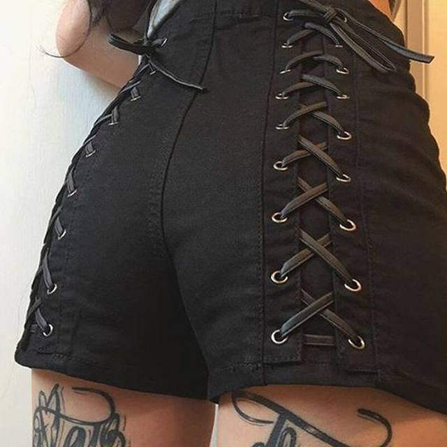 Black Lace up back shorts