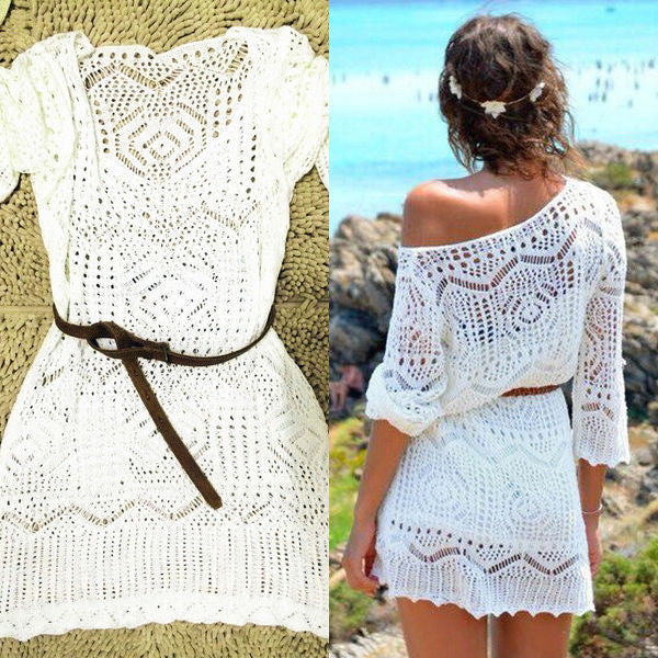 Boho Lovely lace detail belted swimsuit coverup dress