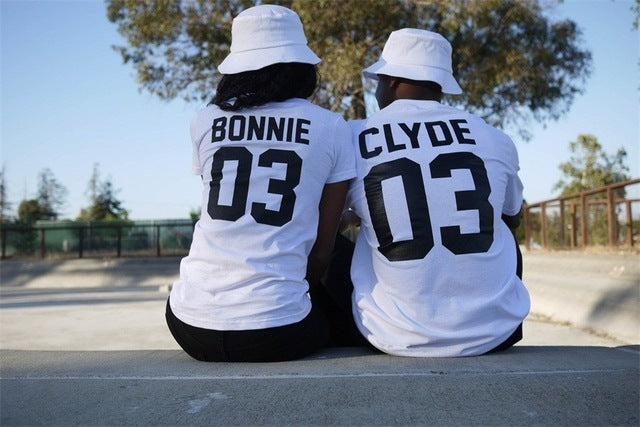 Bonnie Clyde matching printed back tshirt