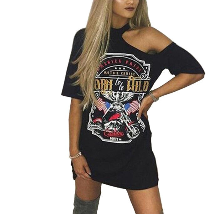 Born to be wild cutout fashion distressed tshirt dress