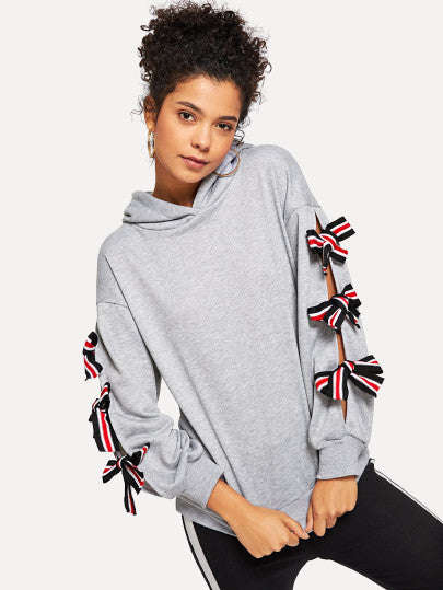 Bow sleeve oversize hoodie sweatshirt