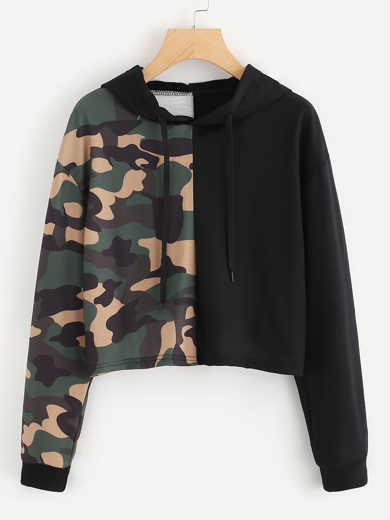 Camo panel pullover fashion sweatshirt