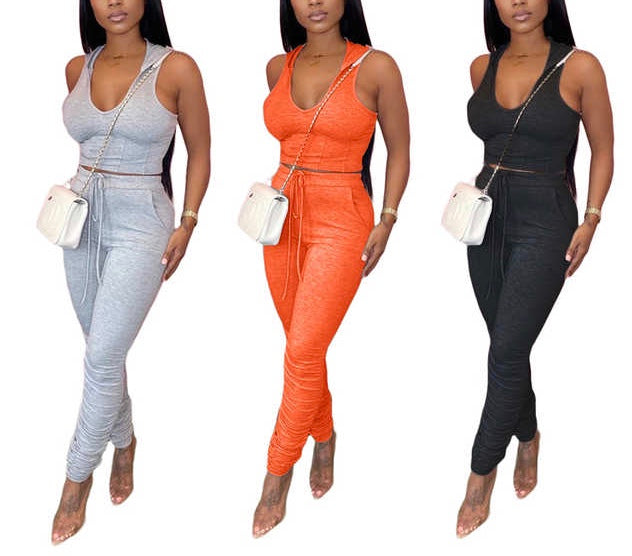 casual hoodie 2 piece sweatsuit stacked pants set