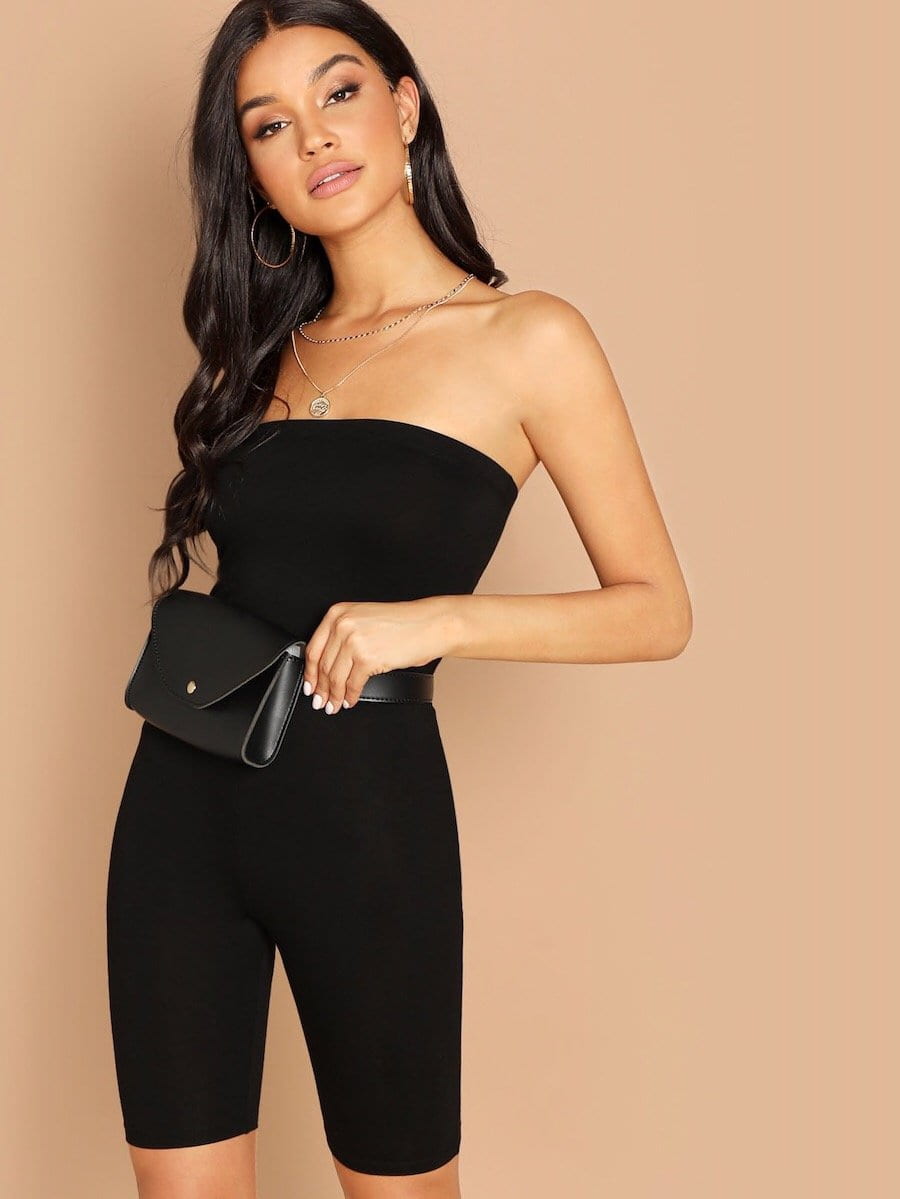 Black Casual Strapless jumpsuit