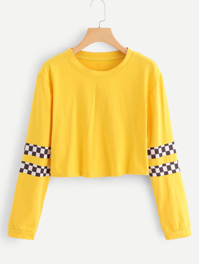 Checkered panel long sleeve top