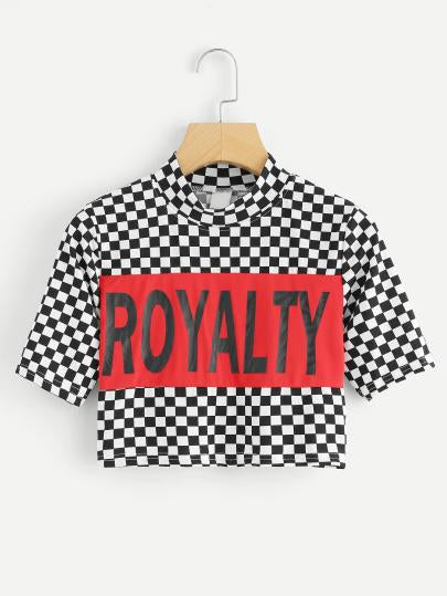 Checkered royalty sporty crop top