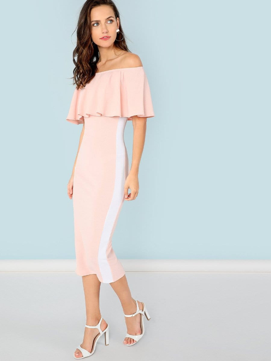 Classic off the shoulder ruffle bodycon dress