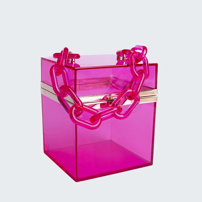 Clear chain style cube square Tote Clutch handbag