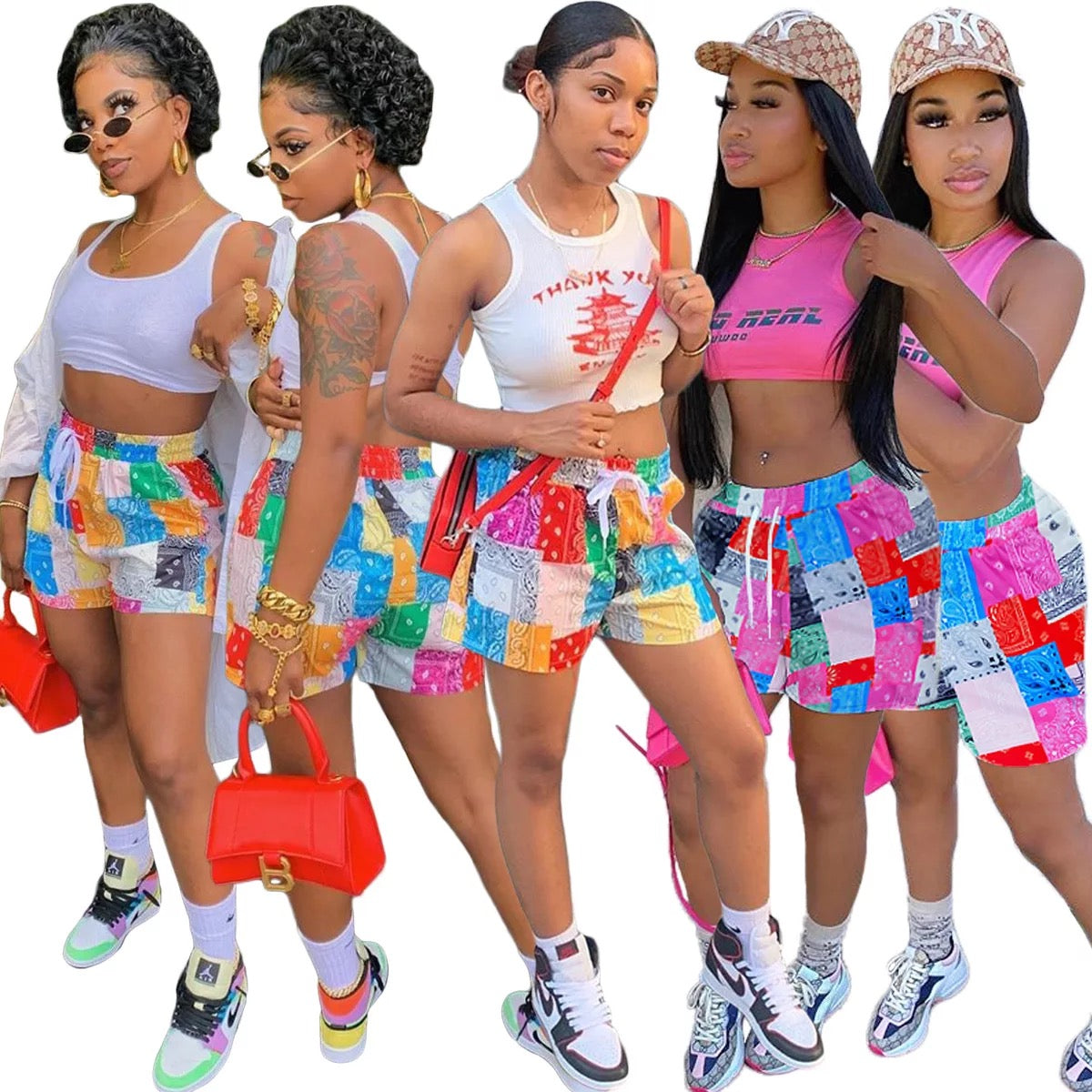 Colorblock bandana block fashion shorts