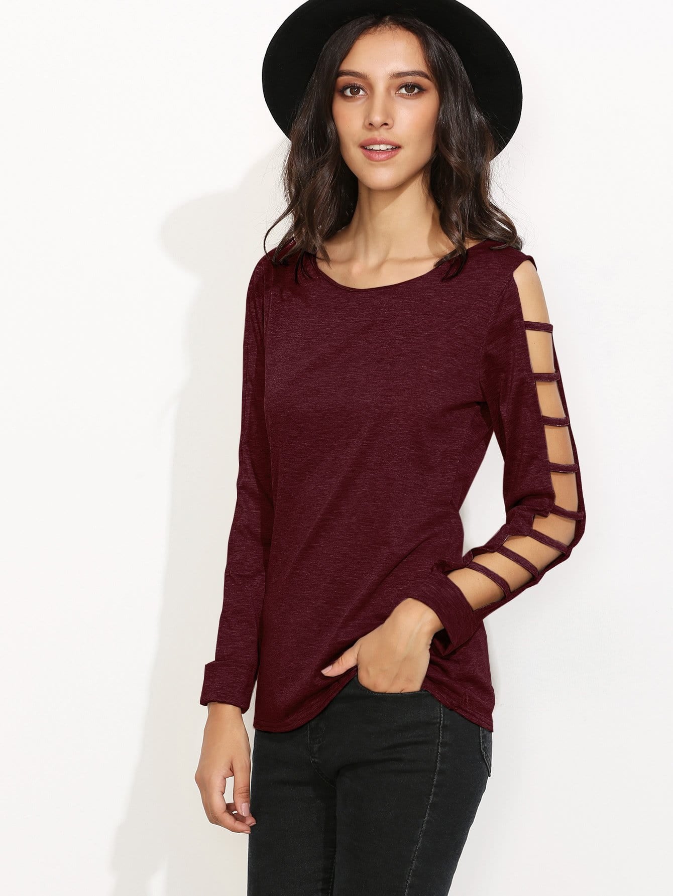 Cutout long sleeve loose fit blouse