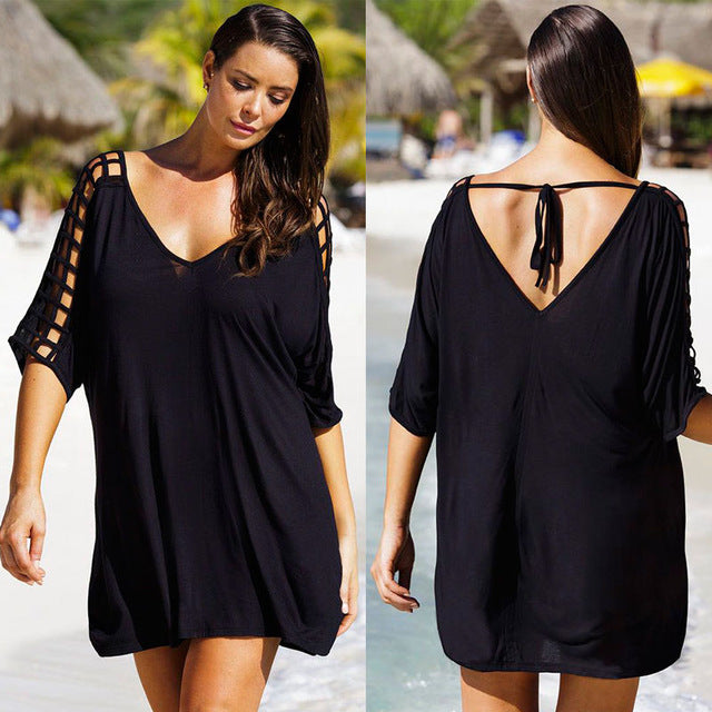 Cutout sleeve oversize swimsuit coverup shirt dress