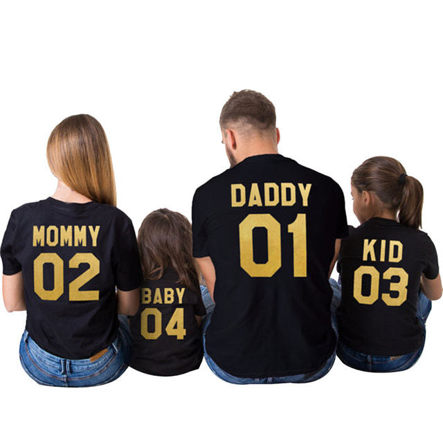 Daddy mommy kid baby Family matching Tshirts