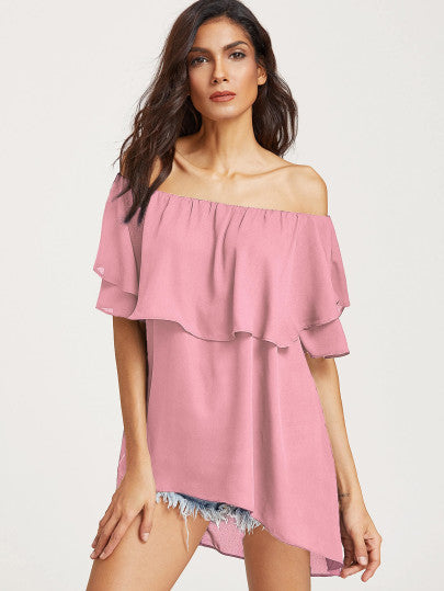 Dainty Pink oversize off the shoulder blouse