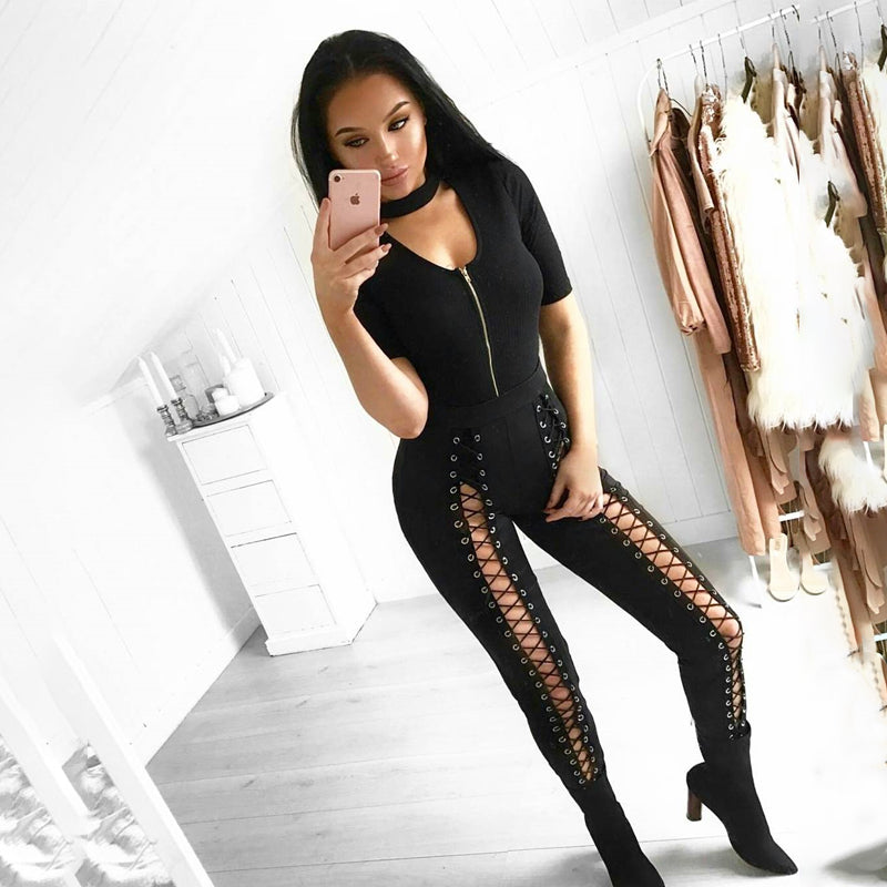 Danger lace up fashion jeggings pants