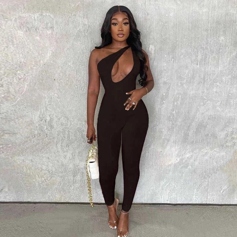 Deep v Cut detail bodycon jumpsuit