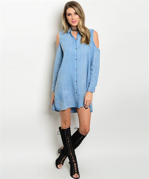 Denim cutout shoulder fashion dress