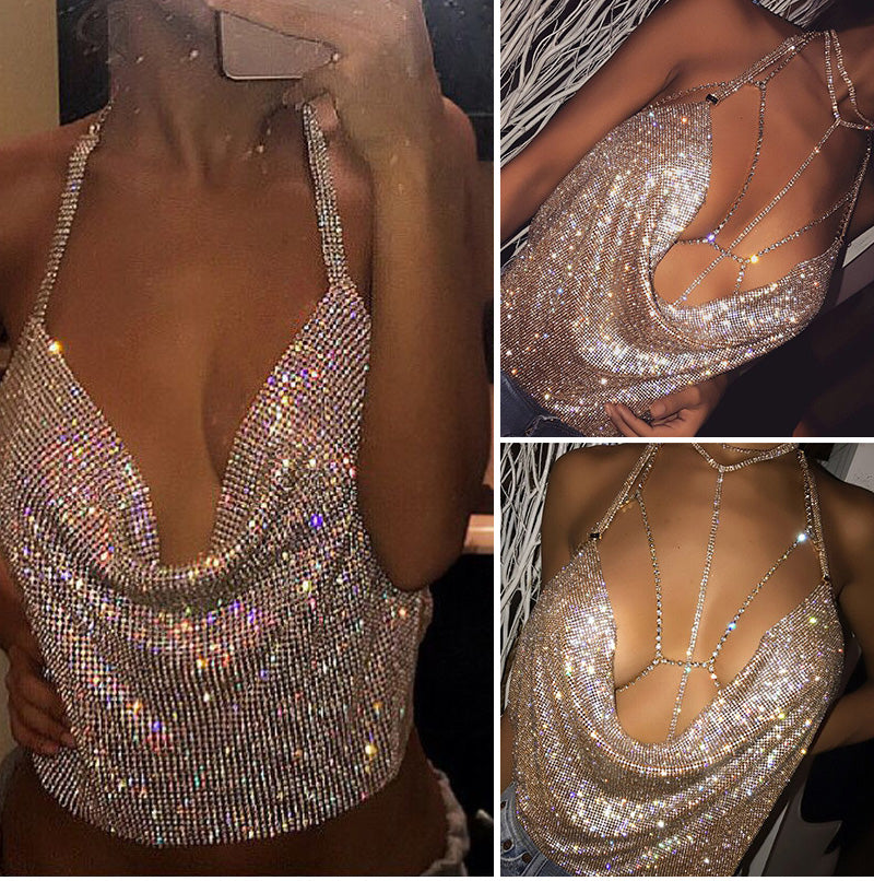 Diamond babe Rhinestone halter bodychain bra top