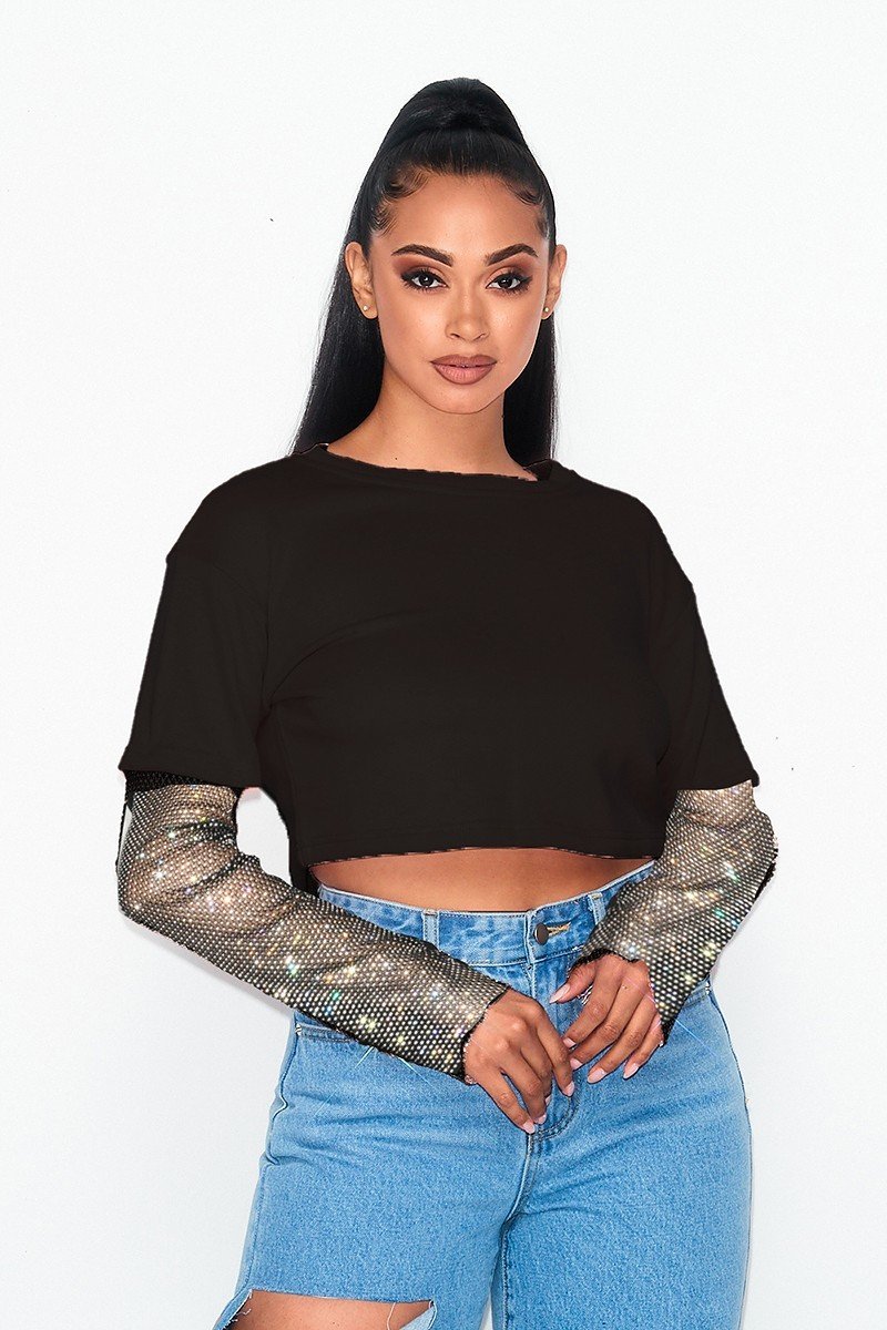 Diamond Sequins bling sleeve crop top